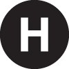 a black circle with a white H in the center
