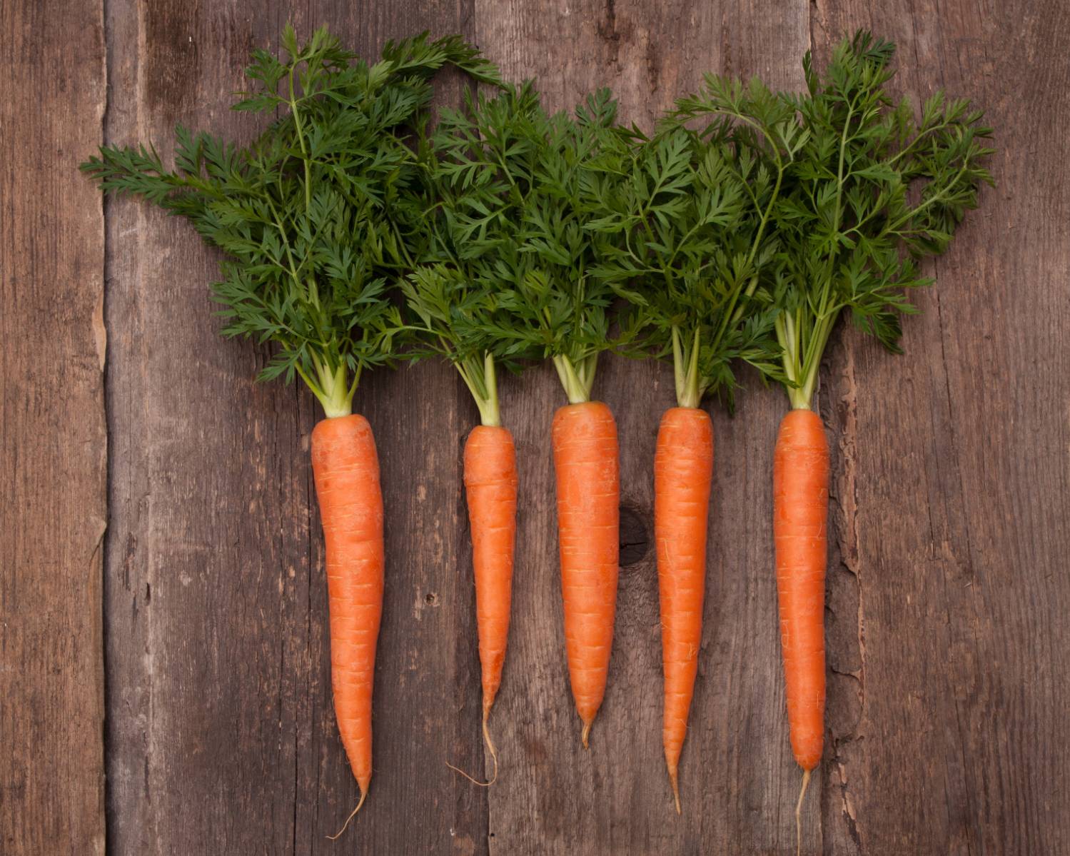 A photograph of carrots on a wooden background.