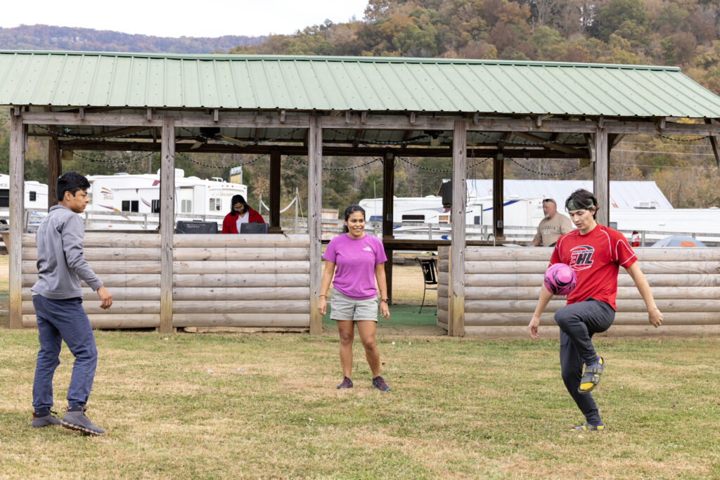 Students play games at the R Haven Overnight Family Park near Rising Fawn, GA.