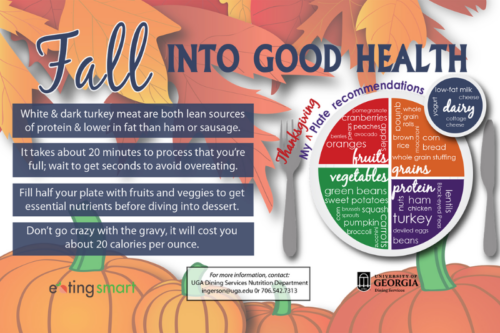 UGA dining graphic providing helpful and healthy eating tips for Thanksgiving.