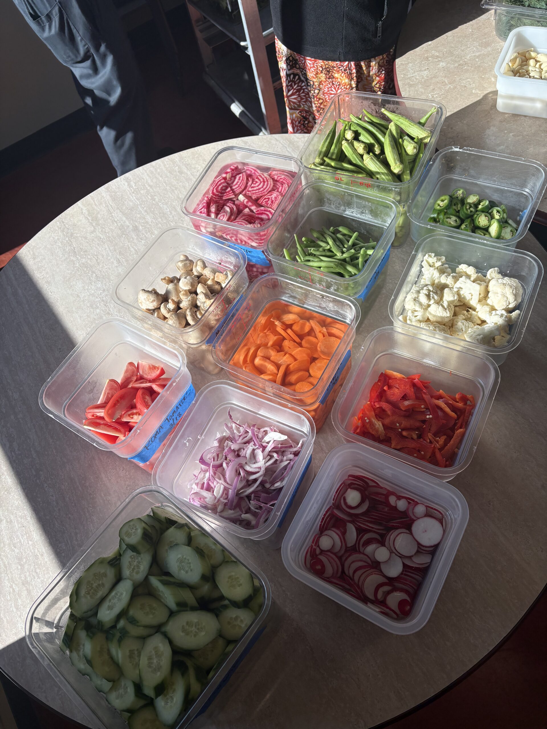 Prepared vegetable options that students selected from to build their own pickling jars.
