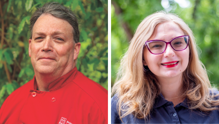 Side by side images of Chef Tim Neal and Manager Sarah Nelson