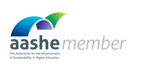 text graphic that reads, "aashe member, The Association for the Advancement of Sustainability in Higher Education"