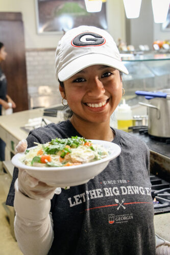 Student working with food